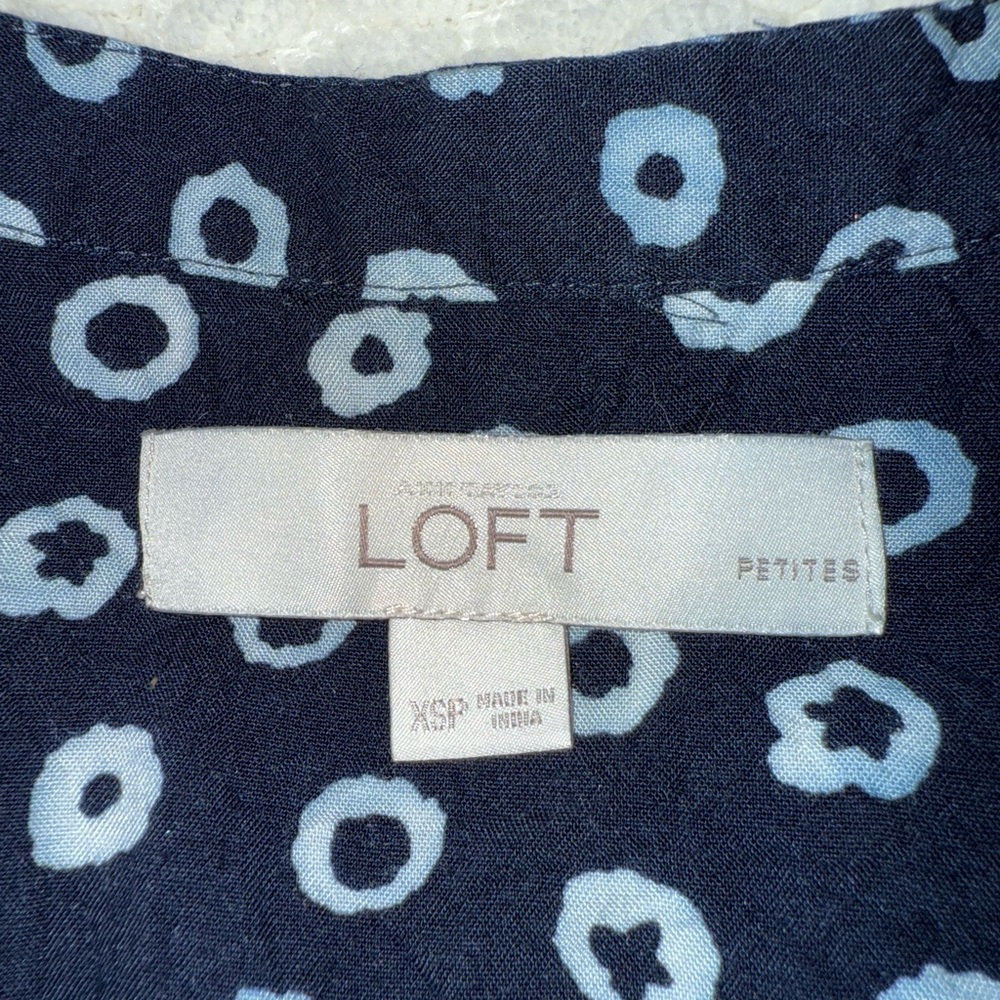 Loft Navy Blue Pattern Button Down Mini Dress Wit… - image 5
